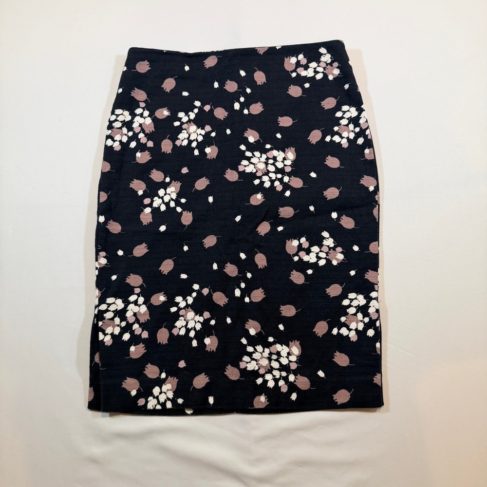 Loft Outlet Womens Size 2 Navy Blue Pink Floral Tulip Pencil Skirt Knee Length